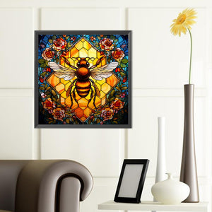 Flower And Bee Glass Painting 40*40CM(Canvas) Full Round Drill Diamond Painting