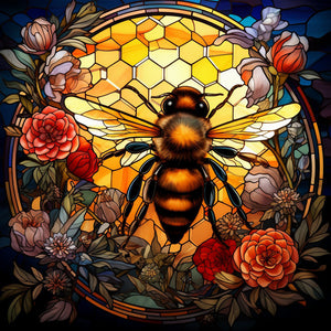 Flower And Bee Glass Painting 40*40CM(Canvas) Full Round Drill Diamond Painting
