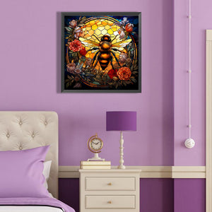 Flower And Bee Glass Painting 40*40CM(Canvas) Full Round Drill Diamond Painting