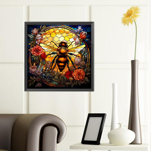 Flower And Bee Glass Painting 40*40CM(Canvas) Full Round Drill Diamond Painting