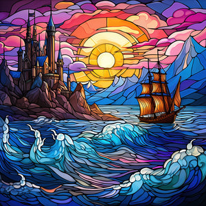 Mountain And River Glass Painting 40*40CM(Canvas) Full Round Drill Diamond Painting
