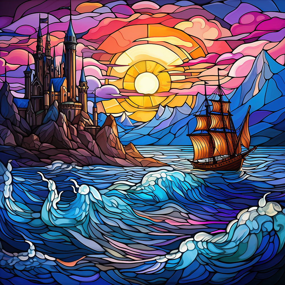 Mountain And River Glass Painting 40*40CM(Canvas) Full Round Drill Diamond Painting