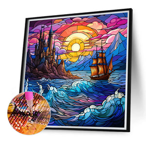 Mountain And River Glass Painting 40*40CM(Canvas) Full Round Drill Diamond Painting