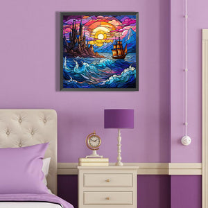 Mountain And River Glass Painting 40*40CM(Canvas) Full Round Drill Diamond Painting