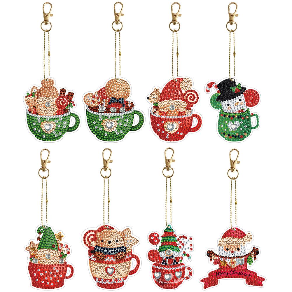 8PCS Diamond Painting Art Ornaments Special Shape Double-Sided Christmas Tea Cup