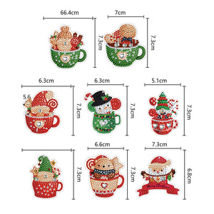 8PCS Diamond Painting Art Ornaments Special Shape Double-Sided Christmas Tea Cup