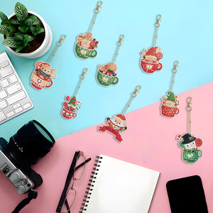 8PCS Diamond Painting Art Ornaments Special Shape Double-Sided Christmas Tea Cup