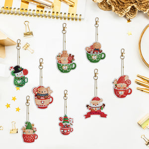 8PCS Diamond Painting Art Ornaments Special Shape Double-Sided Christmas Tea Cup