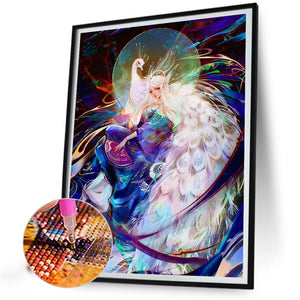 White Peacock And Girl 40*50CM(Canvas) Full Round Drill Diamond Painting