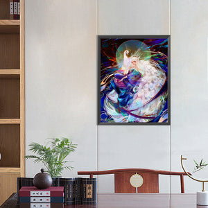 White Peacock And Girl 40*50CM(Canvas) Full Round Drill Diamond Painting