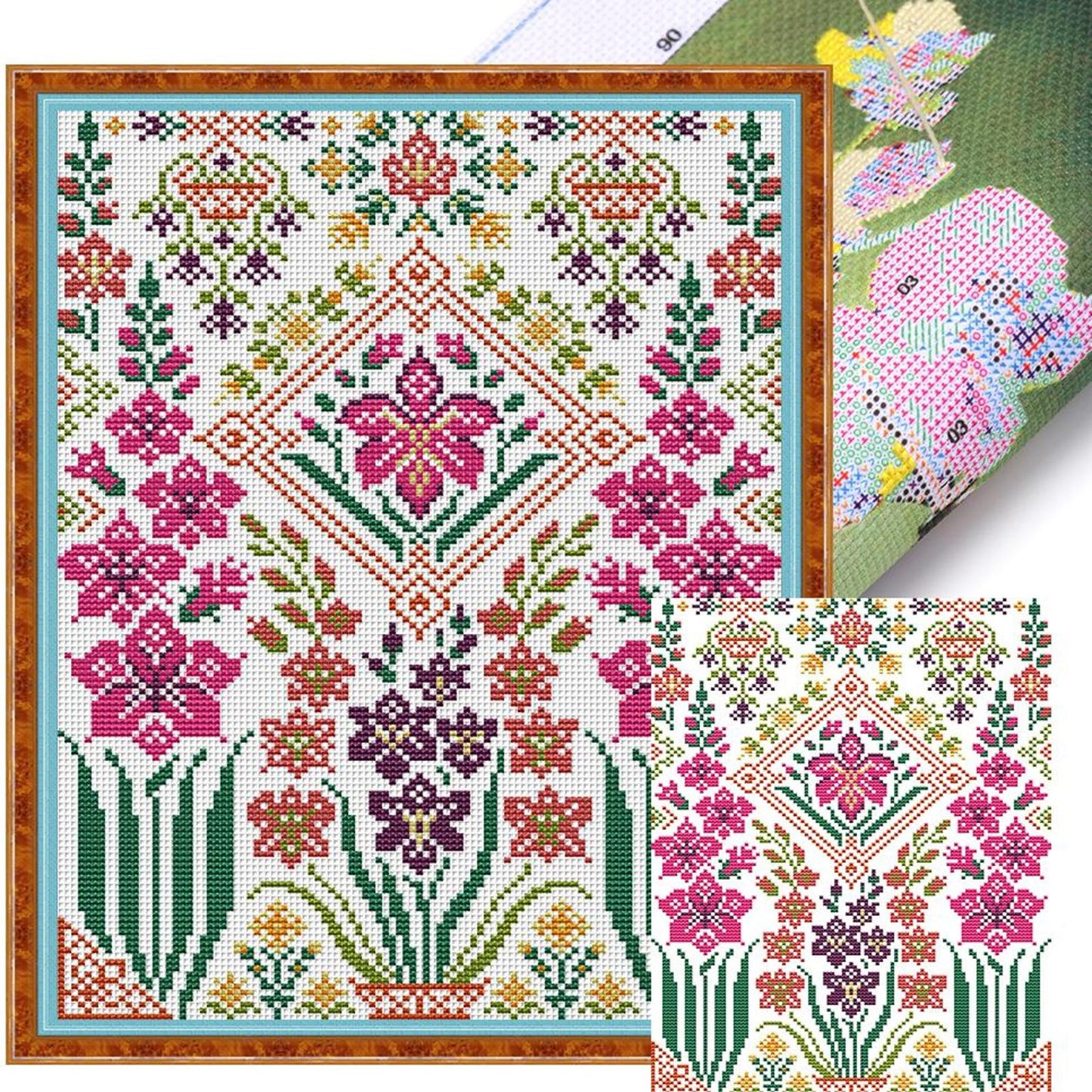 Embroidery Flowers - Partial 14CT Stamped Cross Stitch 27x35CM - Joy Sunday
