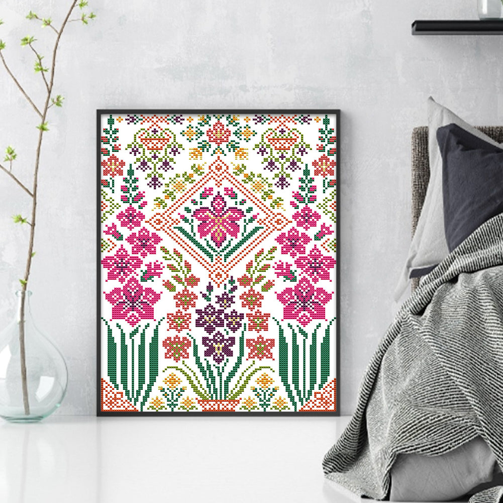 Embroidery Flowers - Partial 14CT Stamped Cross Stitch 27x35CM - Joy Sunday