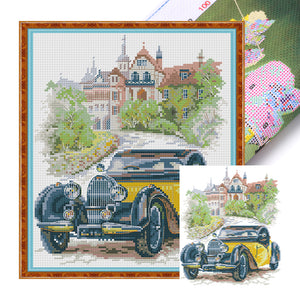 Joy Sunday - Yellow Classic Car - 26*30CM 14CT 2 Stamped Cross Stitch