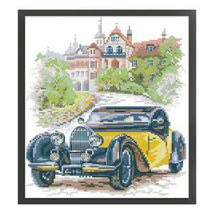 Joy Sunday - Yellow Classic Car - 26*30CM 14CT 2 Stamped Cross Stitch