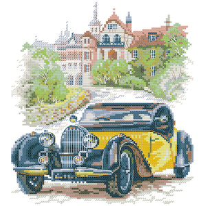 Joy Sunday - Yellow Classic Car - 26*30CM 14CT 2 Stamped Cross Stitch