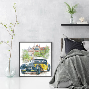 Joy Sunday - Yellow Classic Car - 26*30CM 14CT 2 Stamped Cross Stitch