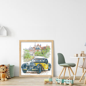 Joy Sunday - Yellow Classic Car - 26*30CM 14CT 2 Stamped Cross Stitch