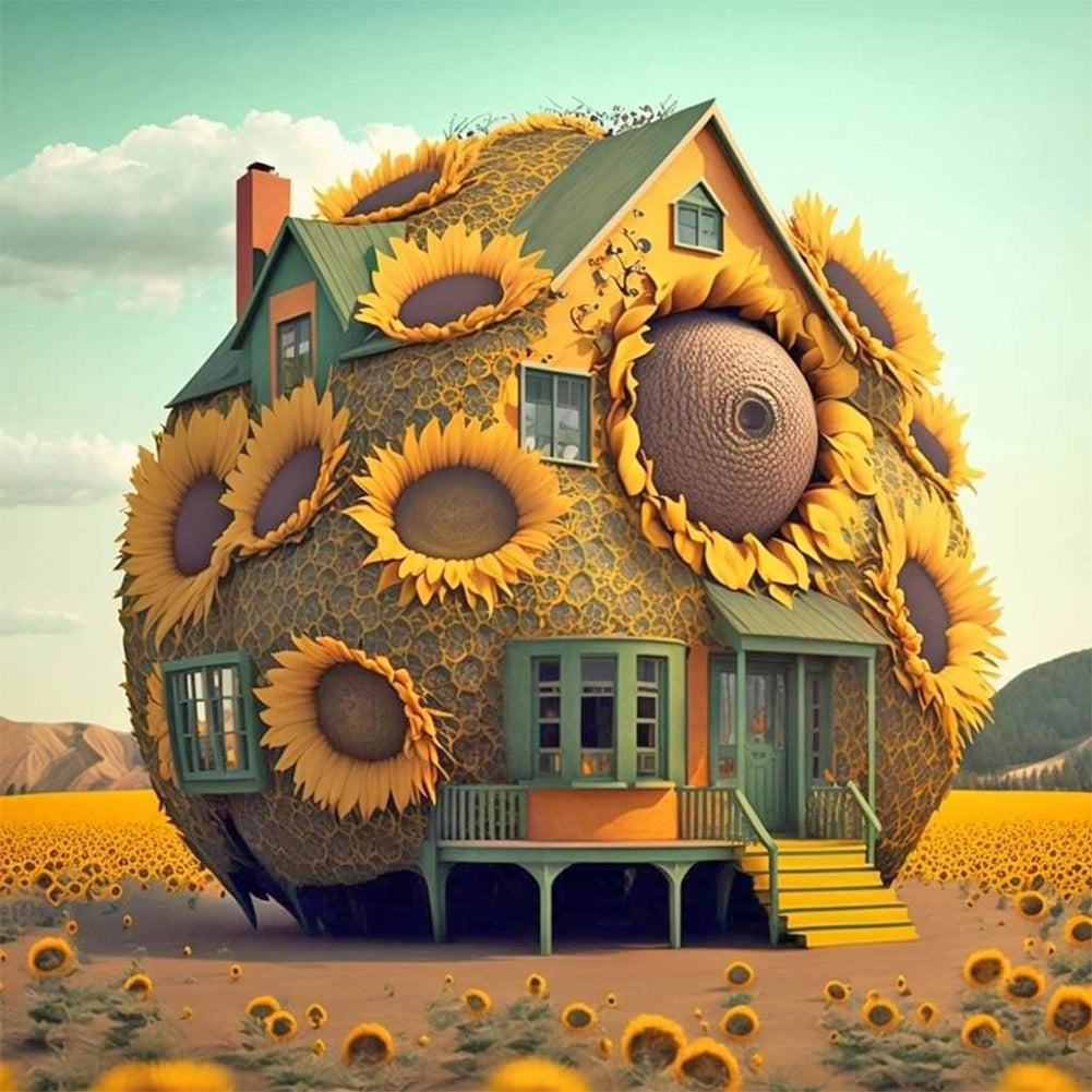Sunflower House 40*40CM(Canvas) Full Round Drill Diamond Painting