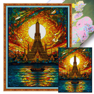 Huancan - Glass Painting - Wat Arun, Bangkok - 50*65CM 14CT 2 Stamped Cross Stitch