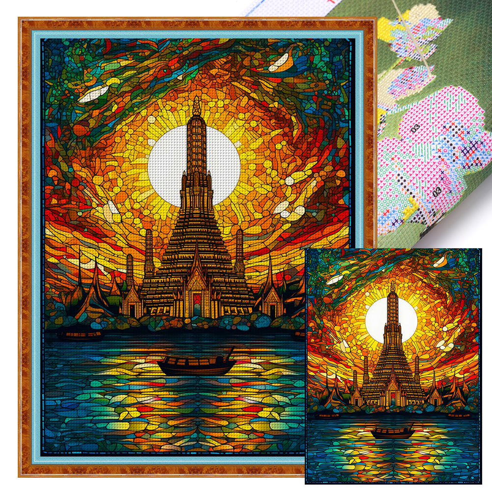 Huancan - Glass Painting - Wat Arun, Bangkok - 50*65CM 14CT 2 Stamped Cross Stitch