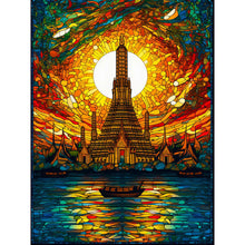 Load image into Gallery viewer, Huancan - Glass Painting - Wat Arun, Bangkok - 50*65CM 14CT 2 Stamped Cross Stitch
