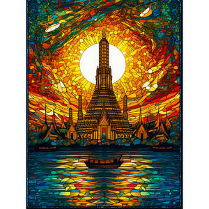 Huancan - Glass Painting - Wat Arun, Bangkok - 50*65CM 14CT 2 Stamped Cross Stitch