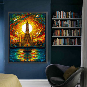Huancan - Glass Painting - Wat Arun, Bangkok - 50*65CM 14CT 2 Stamped Cross Stitch
