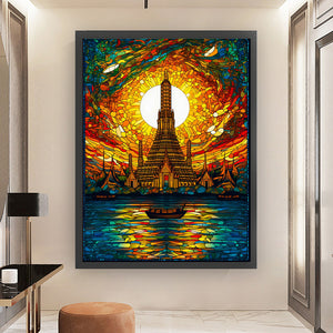Huancan - Glass Painting - Wat Arun, Bangkok - 50*65CM 14CT 2 Stamped Cross Stitch