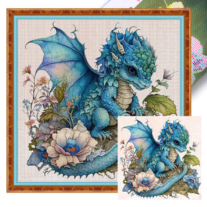 Huancan - Cute Flowers And Pterosaurs - 50*50CM 11CT 3 Stamped Cross Stitch