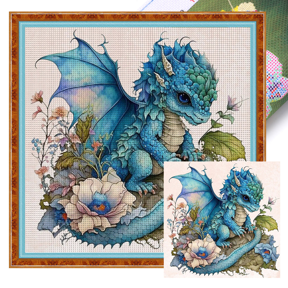 Huancan - Cute Flowers And Pterosaurs - 50*50CM 11CT 3 Stamped Cross Stitch