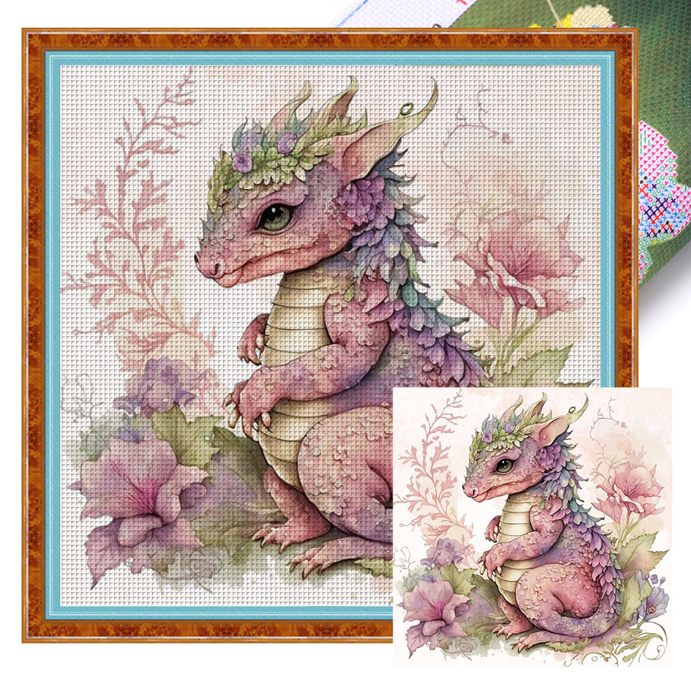 Huancan - Cute Flowers And Pterosaurs - 50*50CM 11CT 3 Stamped Cross Stitch