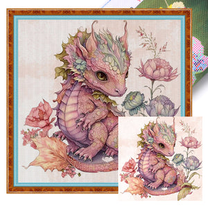Huancan - Cute Flowers And Pterosaurs - 50*50CM 11CT 3 Stamped Cross Stitch