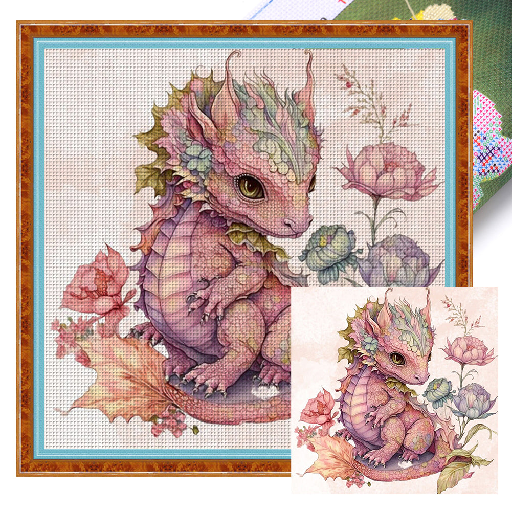 Huancan - Cute Flowers And Pterosaurs - 50*50CM 11CT 3 Stamped Cross Stitch