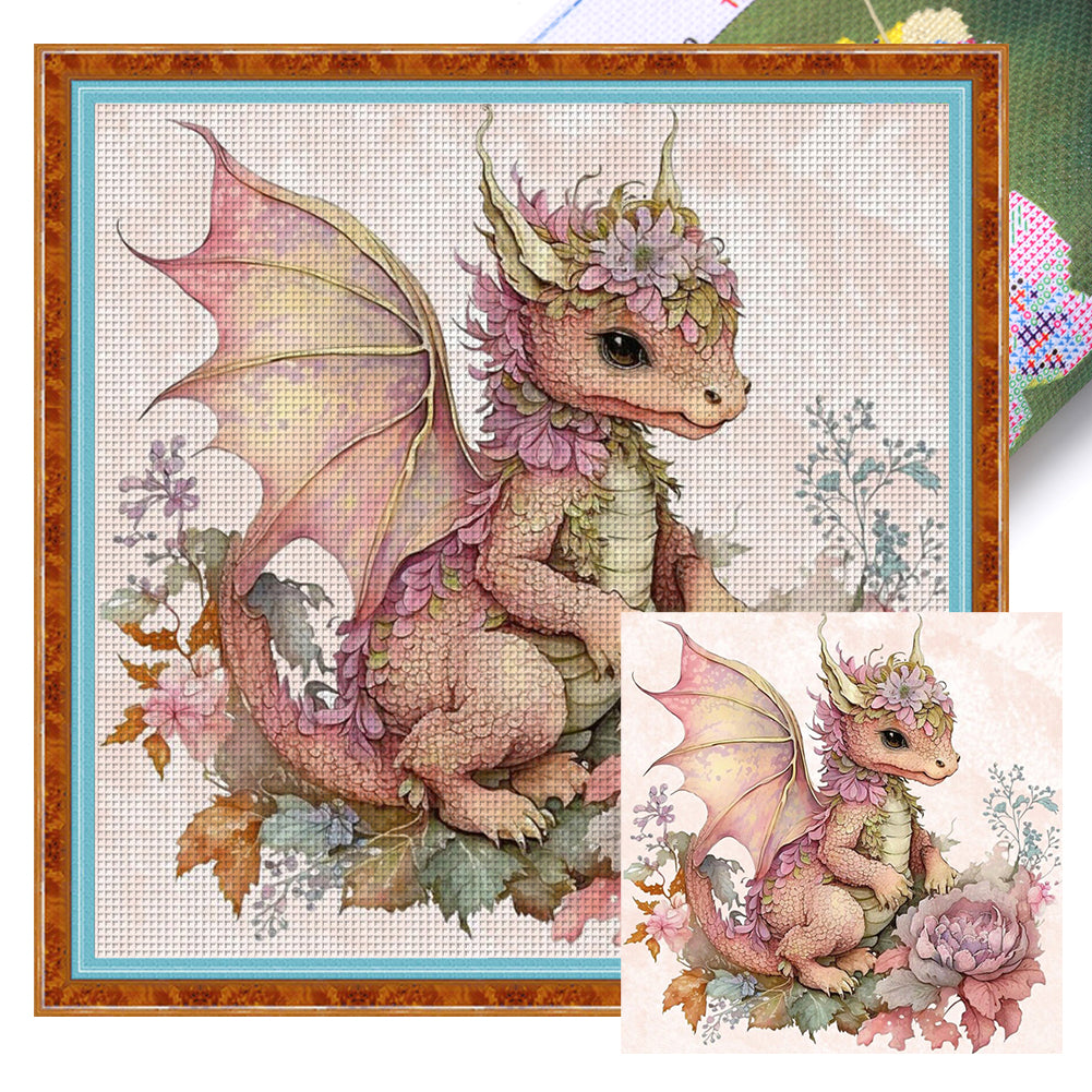 Huancan - Cute Flowers And Pterosaurs - 50*50CM 11CT 3 Stamped Cross Stitch