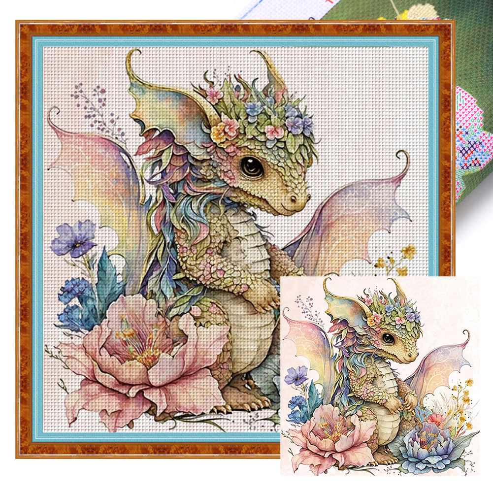 Huancan - Cute Flowers And Pterosaurs - 50*50CM 11CT 3 Stamped Cross Stitch