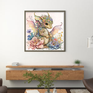 Huancan - Cute Flowers And Pterosaurs - 50*50CM 11CT 3 Stamped Cross Stitch