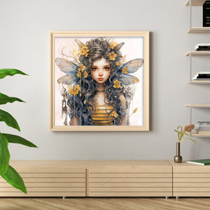 Huancan - Bee Girl - 50*50CM 11CT 3 Stamped Cross Stitch