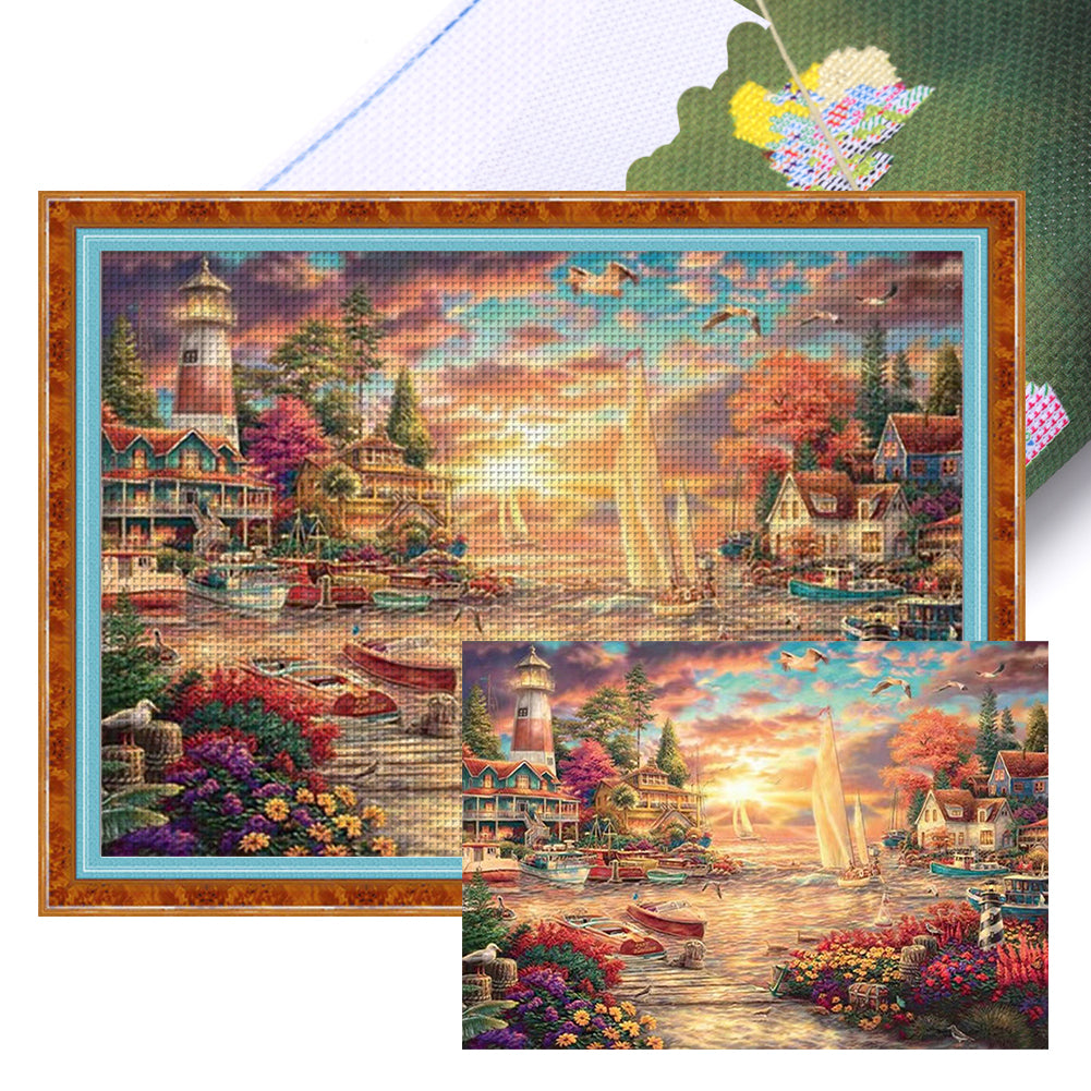 Huancan - Sunset Landscape - 60*45CM 18CT 2 Stamped Cross Stitch
