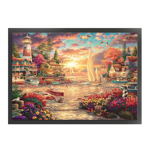 Huancan - Sunset Landscape - 60*45CM 18CT 2 Stamped Cross Stitch