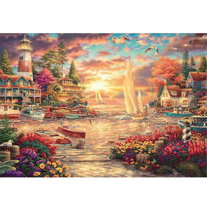 Huancan - Sunset Landscape - 60*45CM 18CT 2 Stamped Cross Stitch