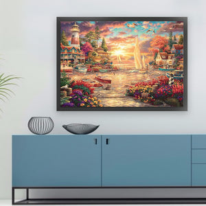 Huancan - Sunset Landscape - 60*45CM 18CT 2 Stamped Cross Stitch