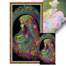 Load image into Gallery viewer, Yishu - Girl With Flowers - 50*100CM 11CT 3 Stamped Cross Stitch
