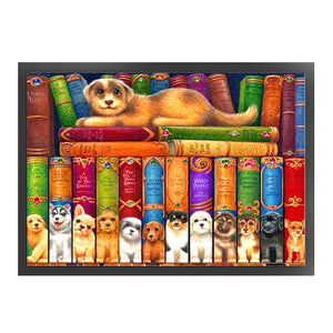 Yishu - Puppy On Book - 60*45CM 11CT 3 Stamped Cross Stitch