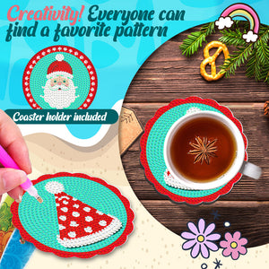 Christmas 8PCS Diamond Painting Art Coaster Kit Acrylic Special Shape Santa (1)