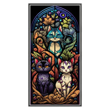 Load image into Gallery viewer, Yishu - Cat Glass Painting - 35*70CM 11CT 3 Stamped Cross Stitch
