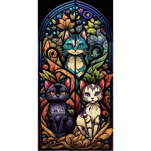 Yishu - Cat Glass Painting - 35*70CM 11CT 3 Stamped Cross Stitch