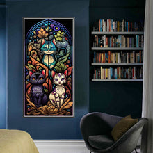 Load image into Gallery viewer, Yishu - Cat Glass Painting - 35*70CM 11CT 3 Stamped Cross Stitch
