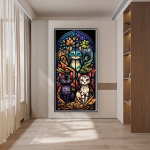Yishu - Cat Glass Painting - 35*70CM 11CT 3 Stamped Cross Stitch