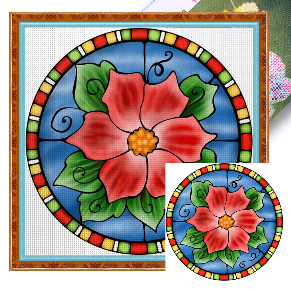 Yishu - Christmas Glass Painting - 40*40CM 11CT 3 Stamped Cross Stitch