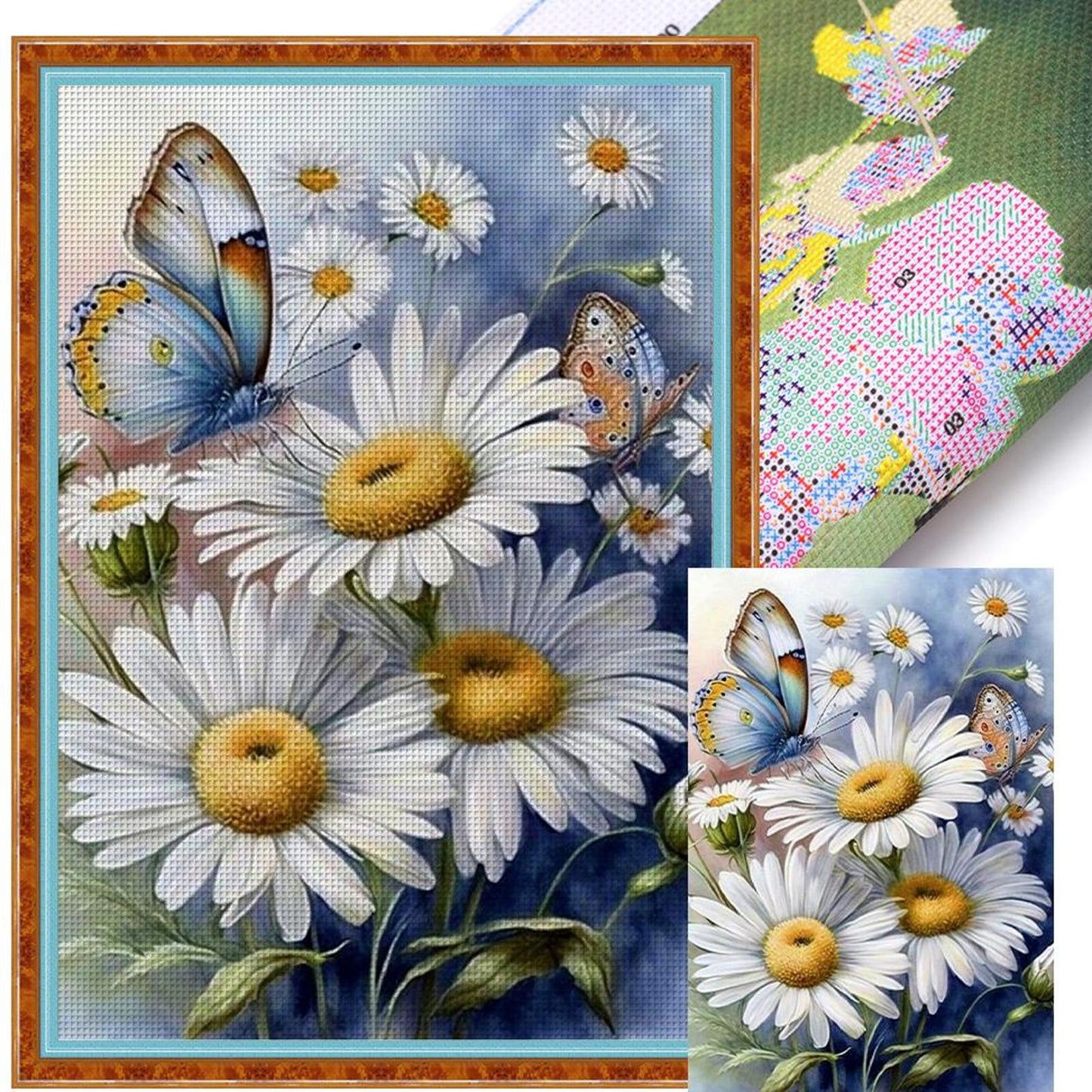 Butterfly And Daisy - Full 11CT Stamped Cross Stitch 40x60CM - Yishu